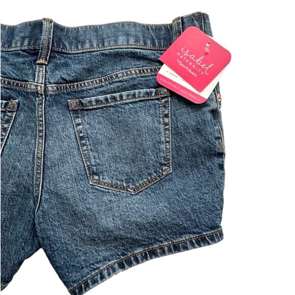 Isabel Maternity Side Panels Stretch Pockets Midi Denim Jean Shorts Size 4 NEW - Picture 6 of 11